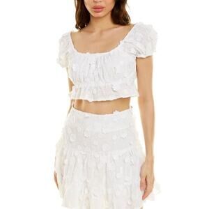 NWT Host & Var Mizu Cropped Puff Sleeve Top White Women's Size Large